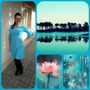 Női ruha Alíz , türkiz színben háromnegyedes ujjal - ŐSZI-TAVASZI-1