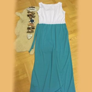 Női ruha maxi Anna , fehér-türkiz színben