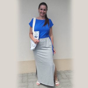 Női ruha maxi Anna , királykék-szürke színben