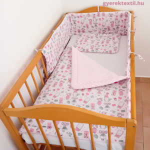 Babaágynemű szett egérke -rózsaszín minky