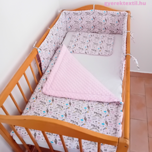 Babaágynemű szett unikornis-rózsaszín minky